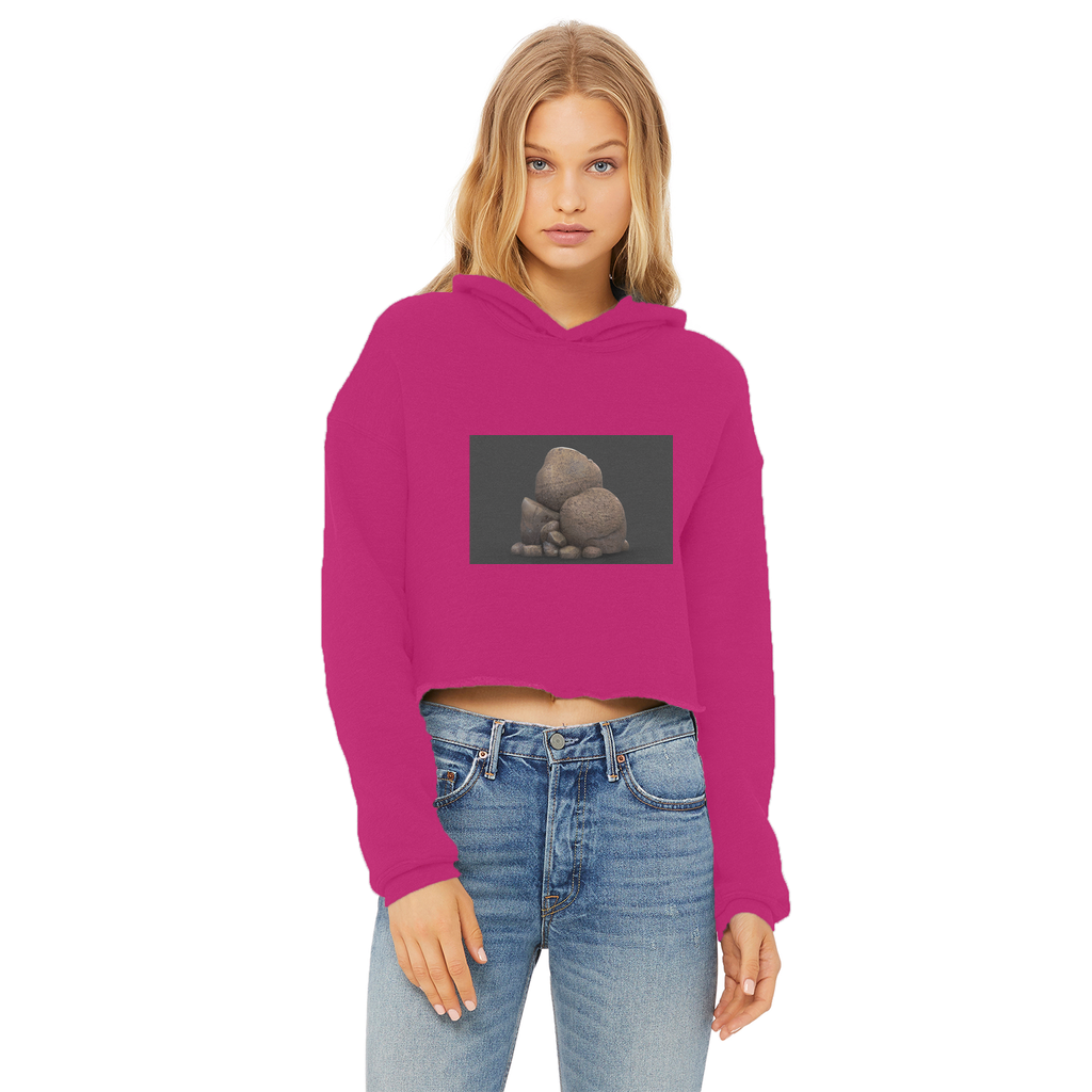Rocks Ladies Cropped Raw Edge Hoodie in various colors, showcasing its stylish cropped design and raw edge hem.