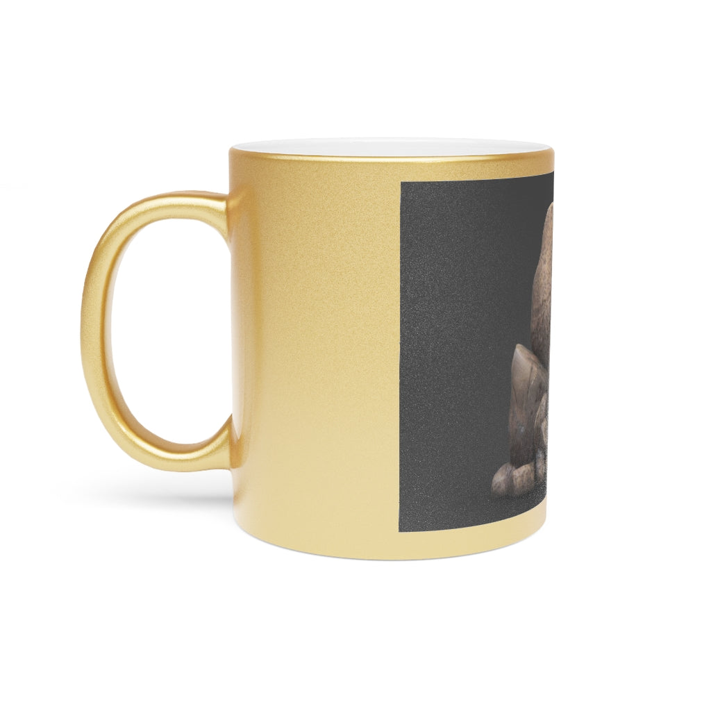 Rocks Metallic Mug in Silver and Gold finishes, showcasing personalized designs and a comfortable C-handle.