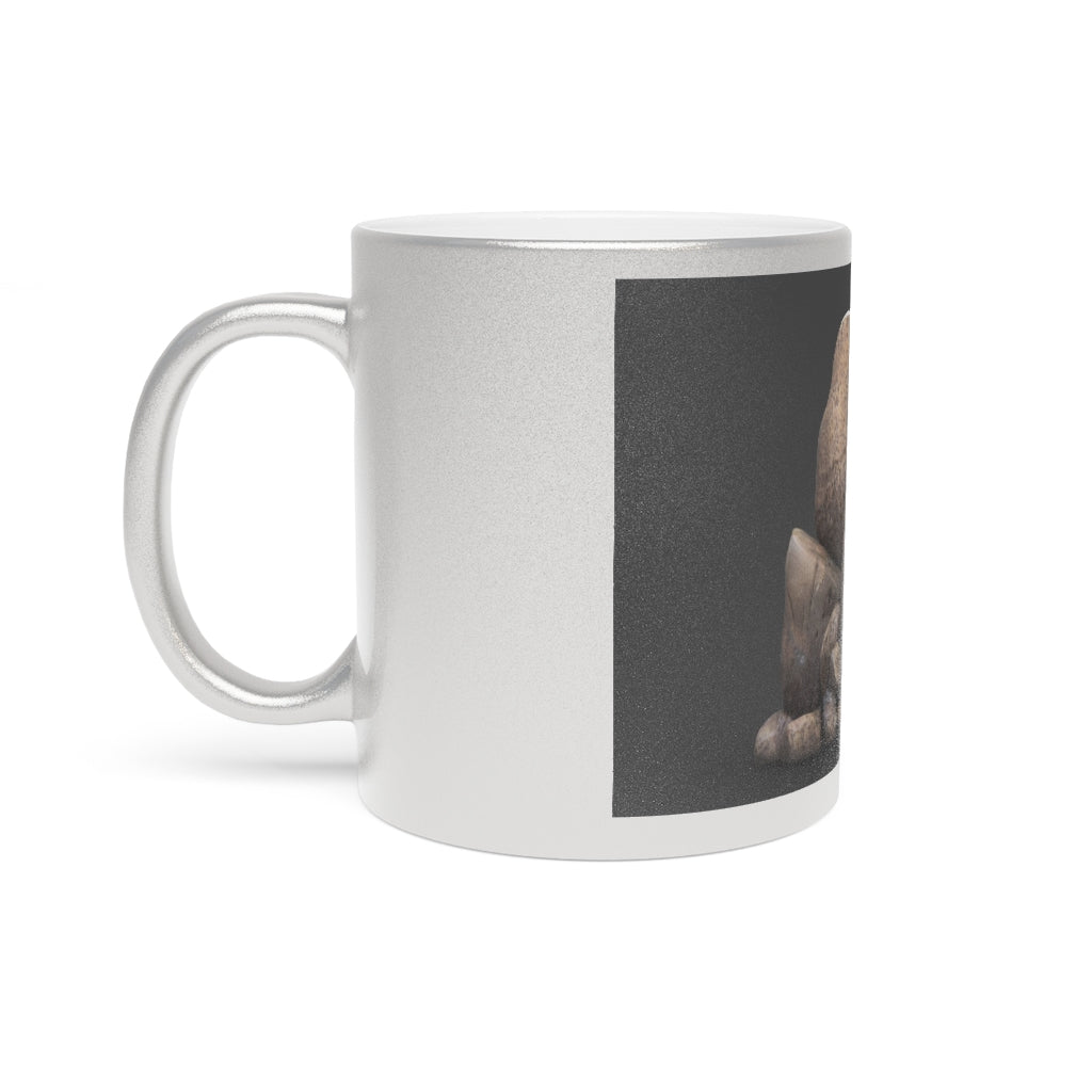Rocks Metallic Mug in Silver and Gold finishes, showcasing personalized designs and a comfortable C-handle.