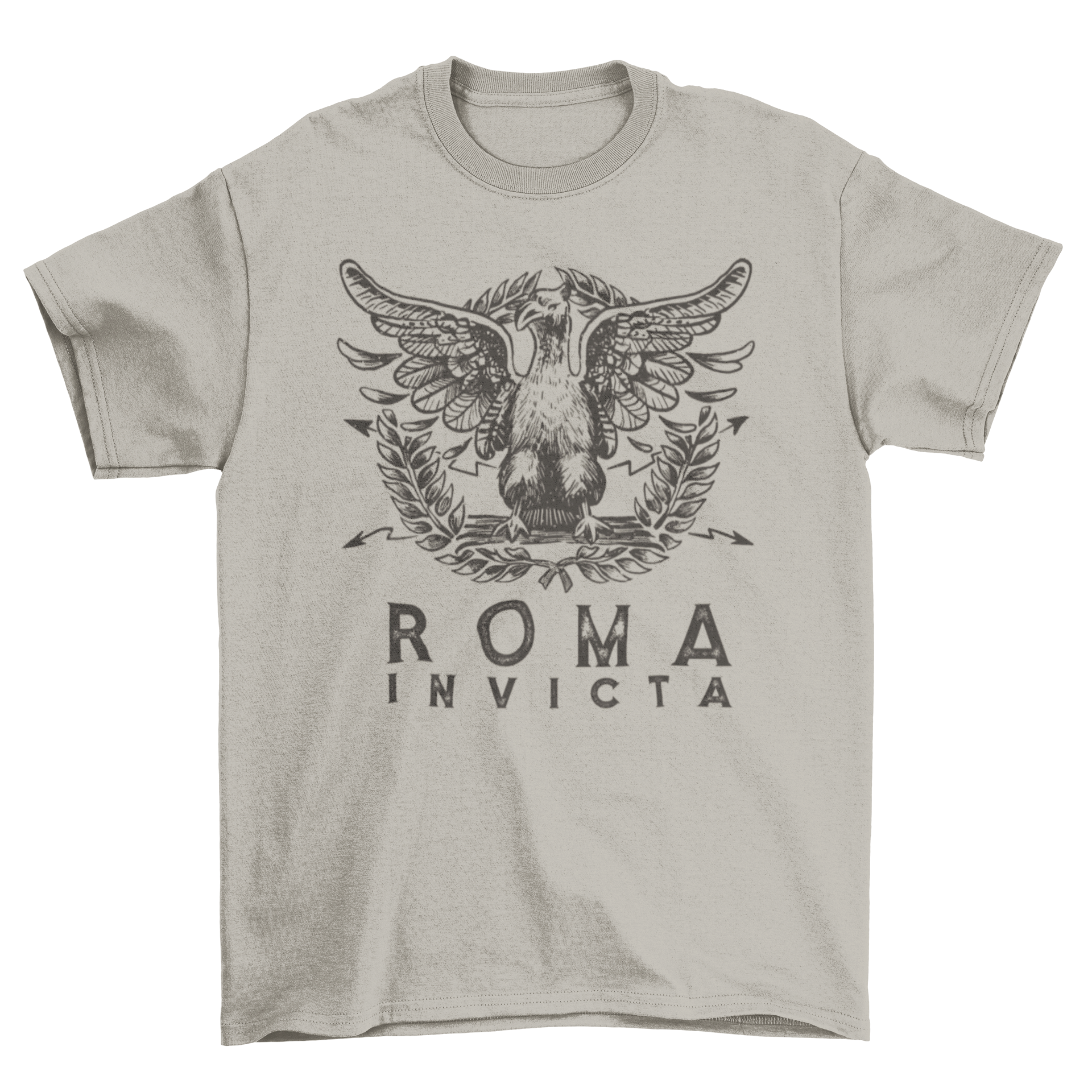 Roma invicta t-shirt featuring the Holy Roman shield and the quote 'Roma invicta' in bold lettering.