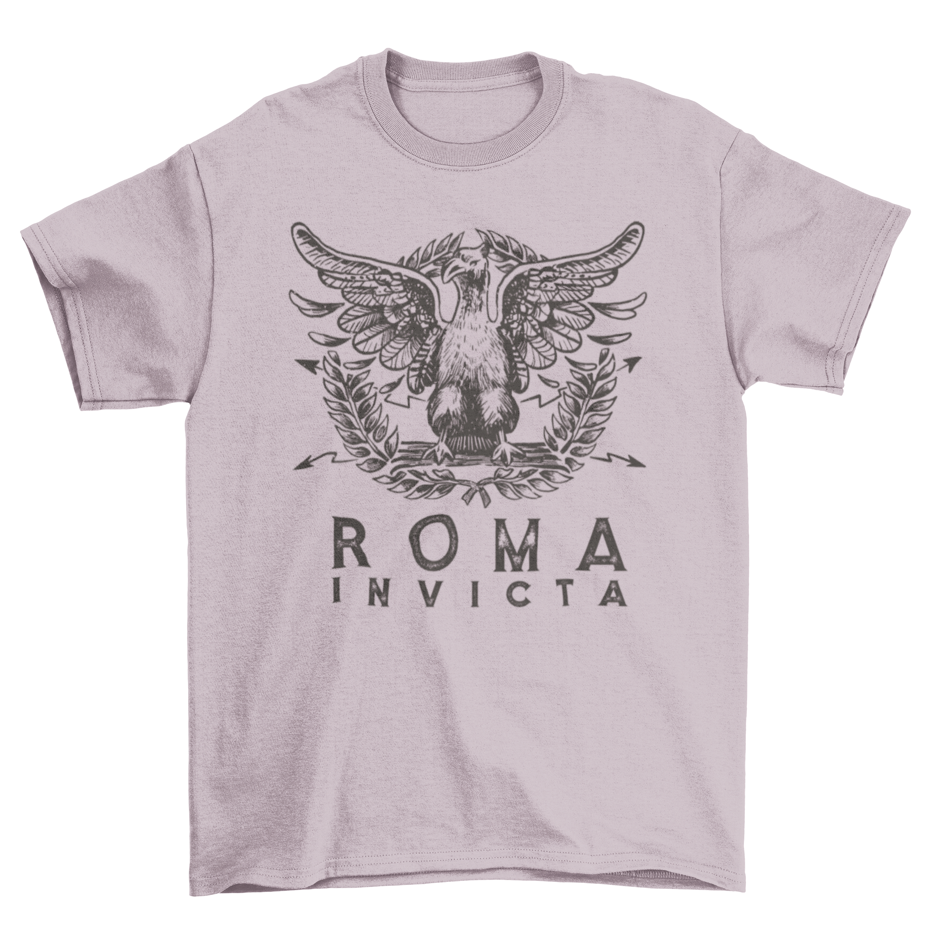 Roma invicta t-shirt featuring the Holy Roman shield and the quote 'Roma invicta' in bold lettering.