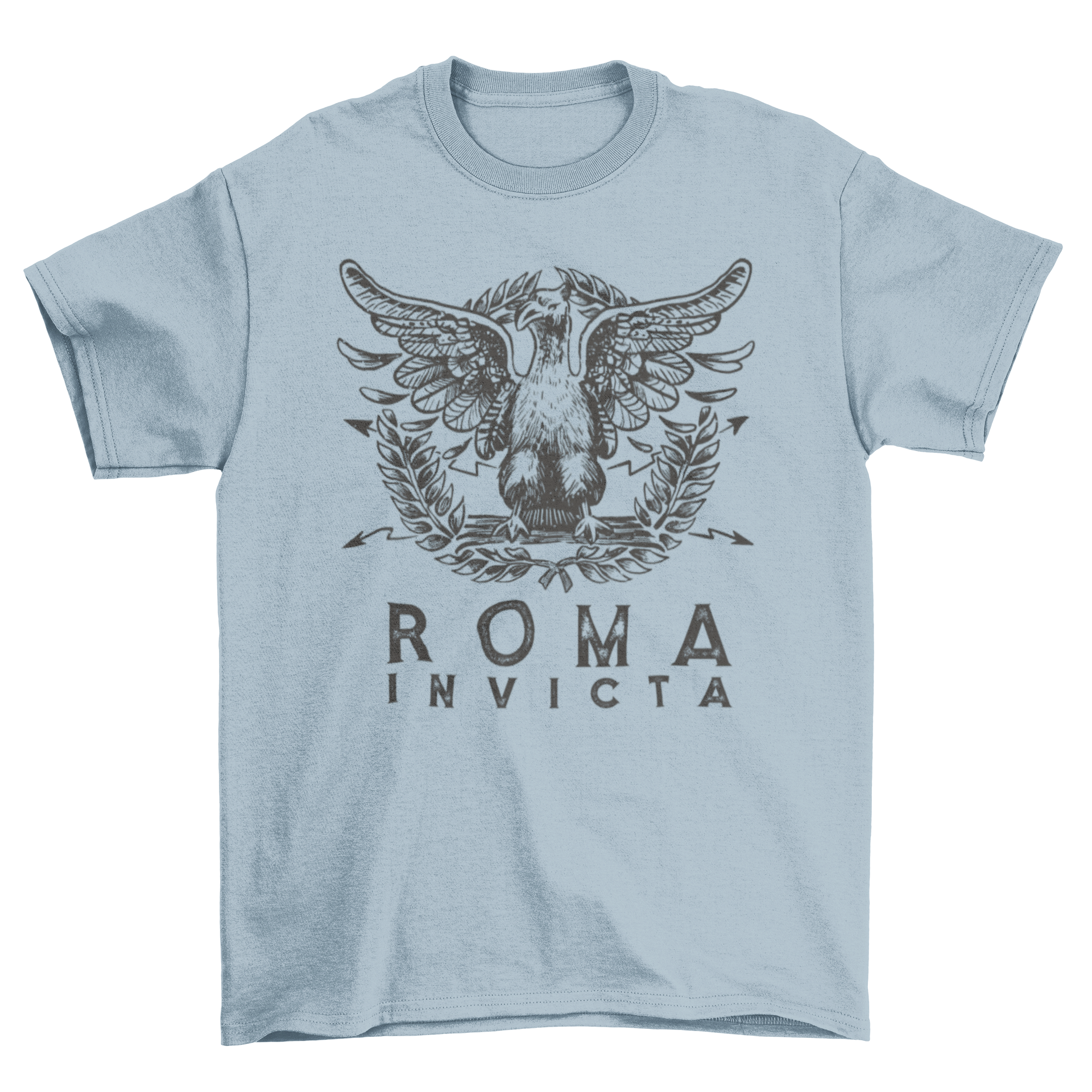 Roma invicta t-shirt featuring the Holy Roman shield and the quote 'Roma invicta' in bold lettering.