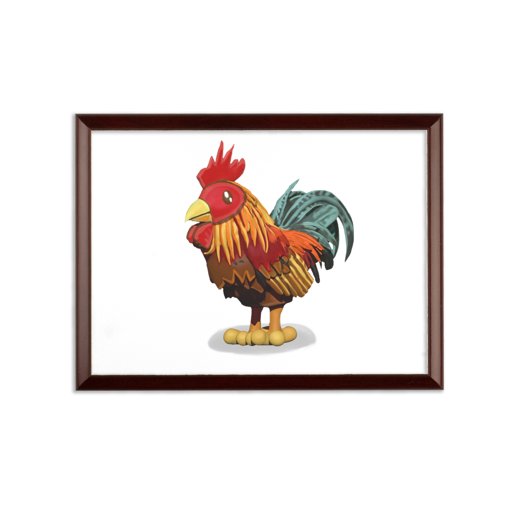 Rooster Sublimation Wall Plaque with brown wooden frame and white printable surface, showcasing customizable design options.