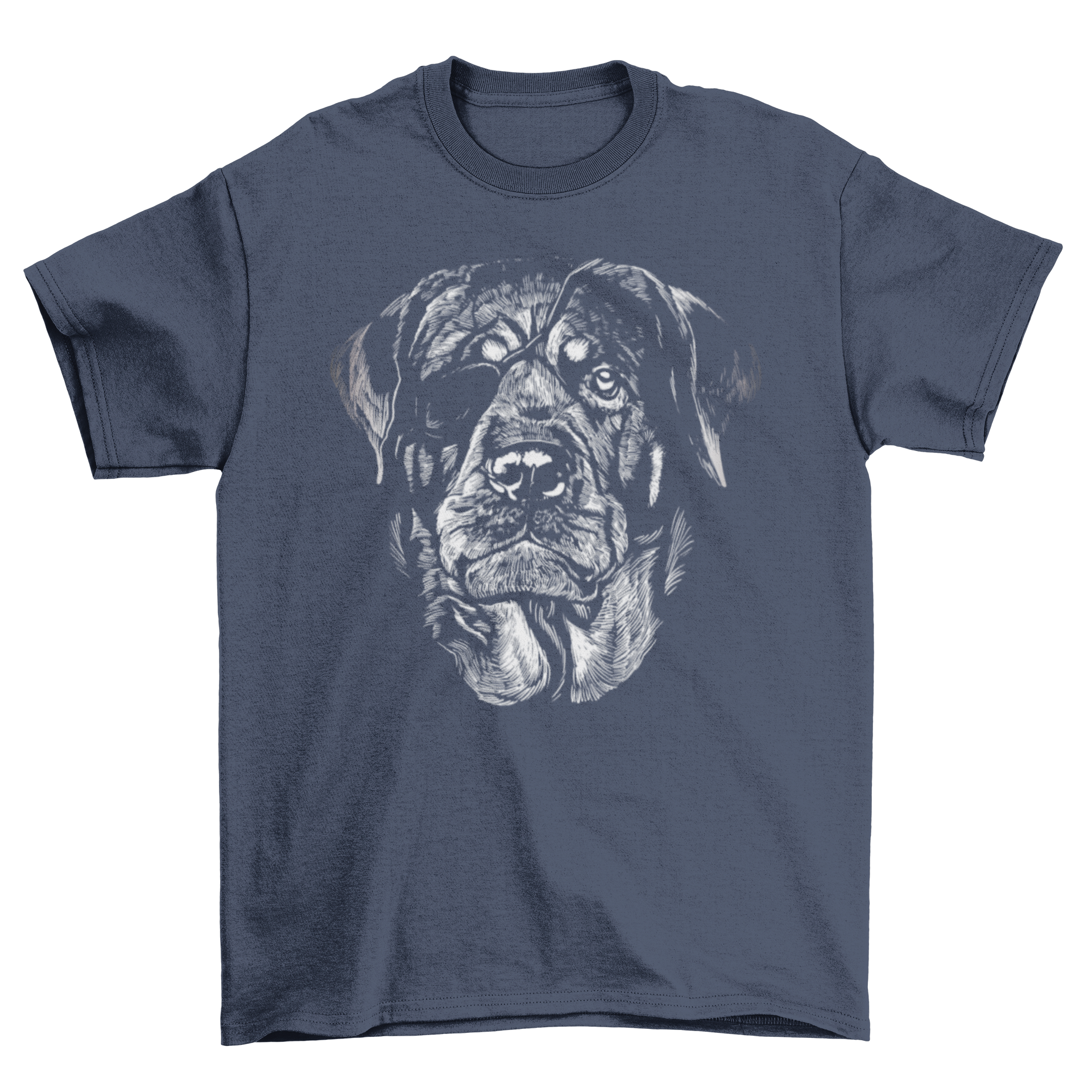 A stylish t-shirt featuring a realistic Rottweiler dog with an eyepatch, perfect for dog lovers.