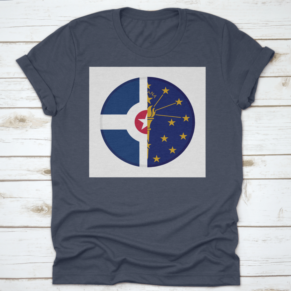Round Icon featuring Indiana and Indianapolis flags on a white background, showcasing state pride.