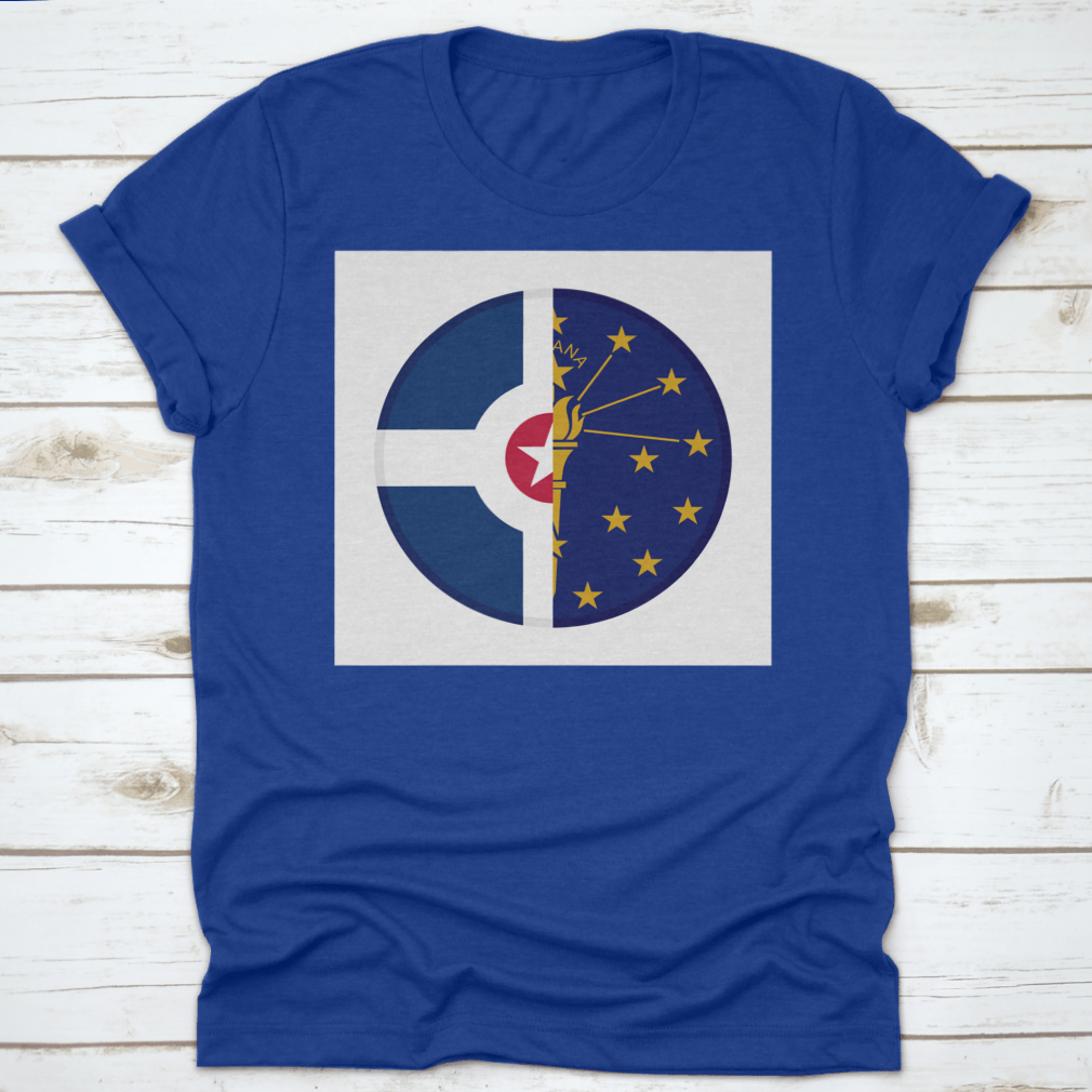 Round Icon featuring Indiana and Indianapolis flags on a white background, showcasing state pride.