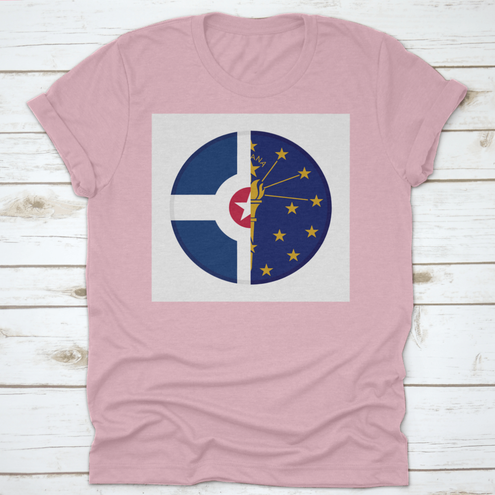 Round Icon featuring Indiana and Indianapolis flags on a white background, showcasing state pride.