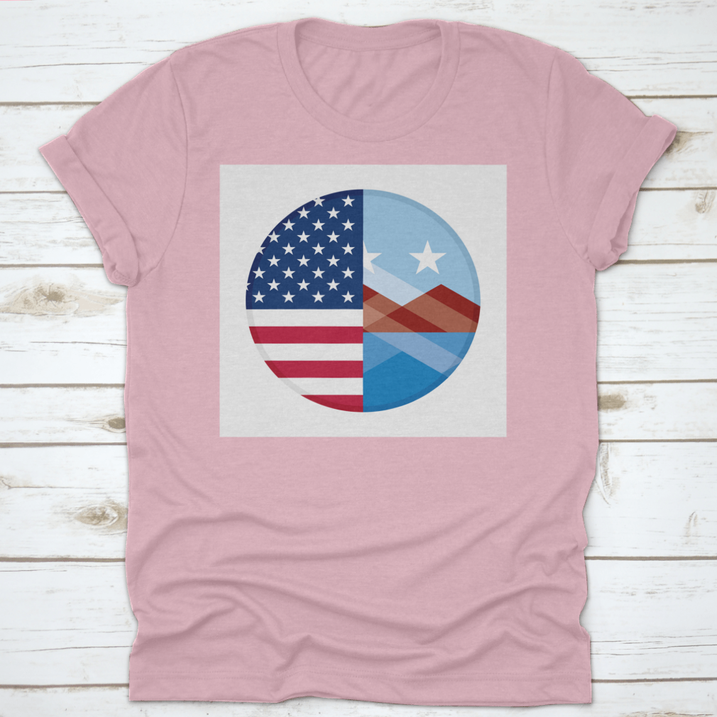 Round icon featuring the United States and Peoria flags, showcasing vibrant colors and a classic design.