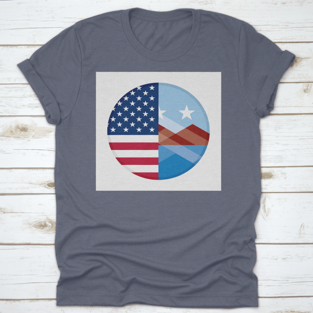 Round icon featuring the United States and Peoria flags, showcasing vibrant colors and a classic design.