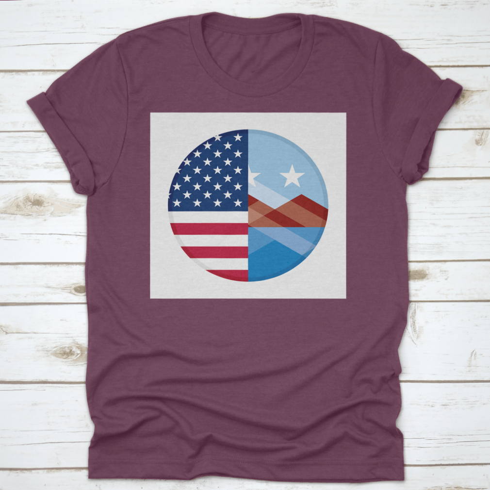 Round icon featuring the United States and Peoria flags, showcasing vibrant colors and a classic design.