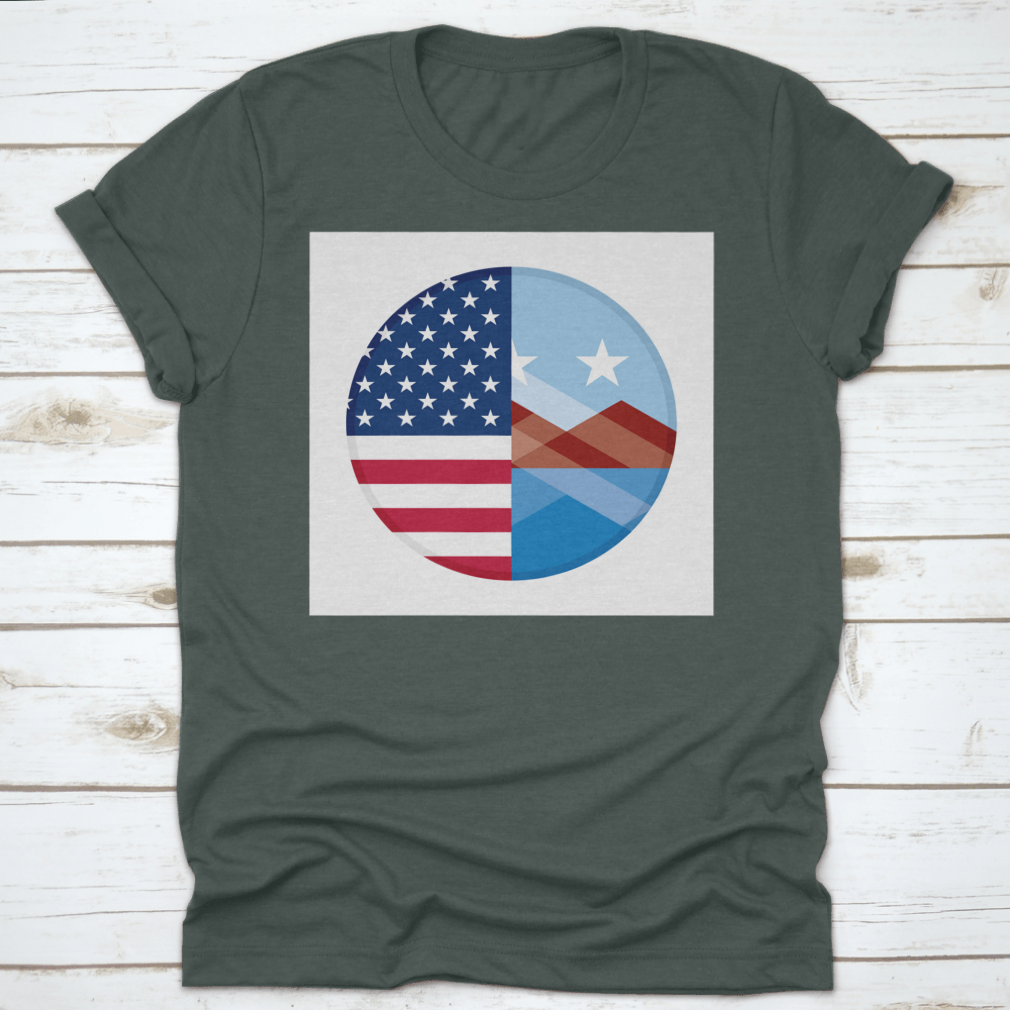 Round icon featuring the United States and Peoria flags, showcasing vibrant colors and a classic design.