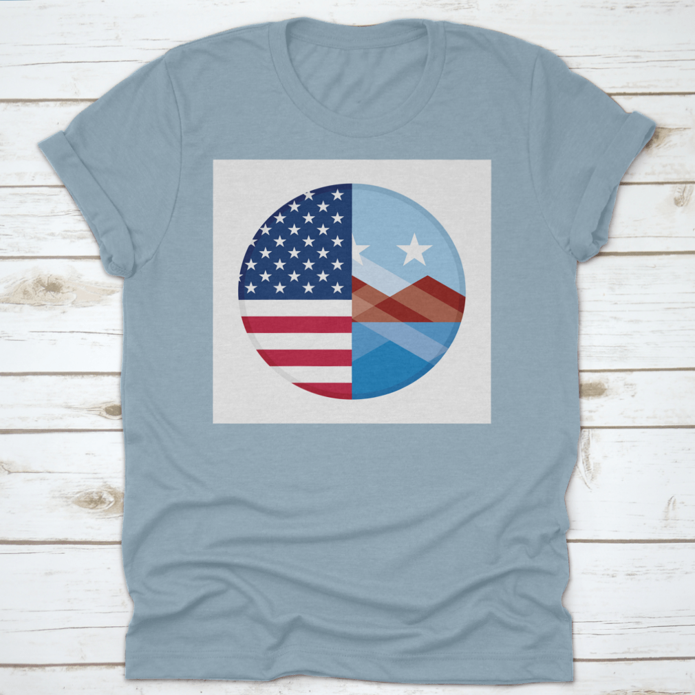 Round icon featuring the United States and Peoria flags, showcasing vibrant colors and a classic design.