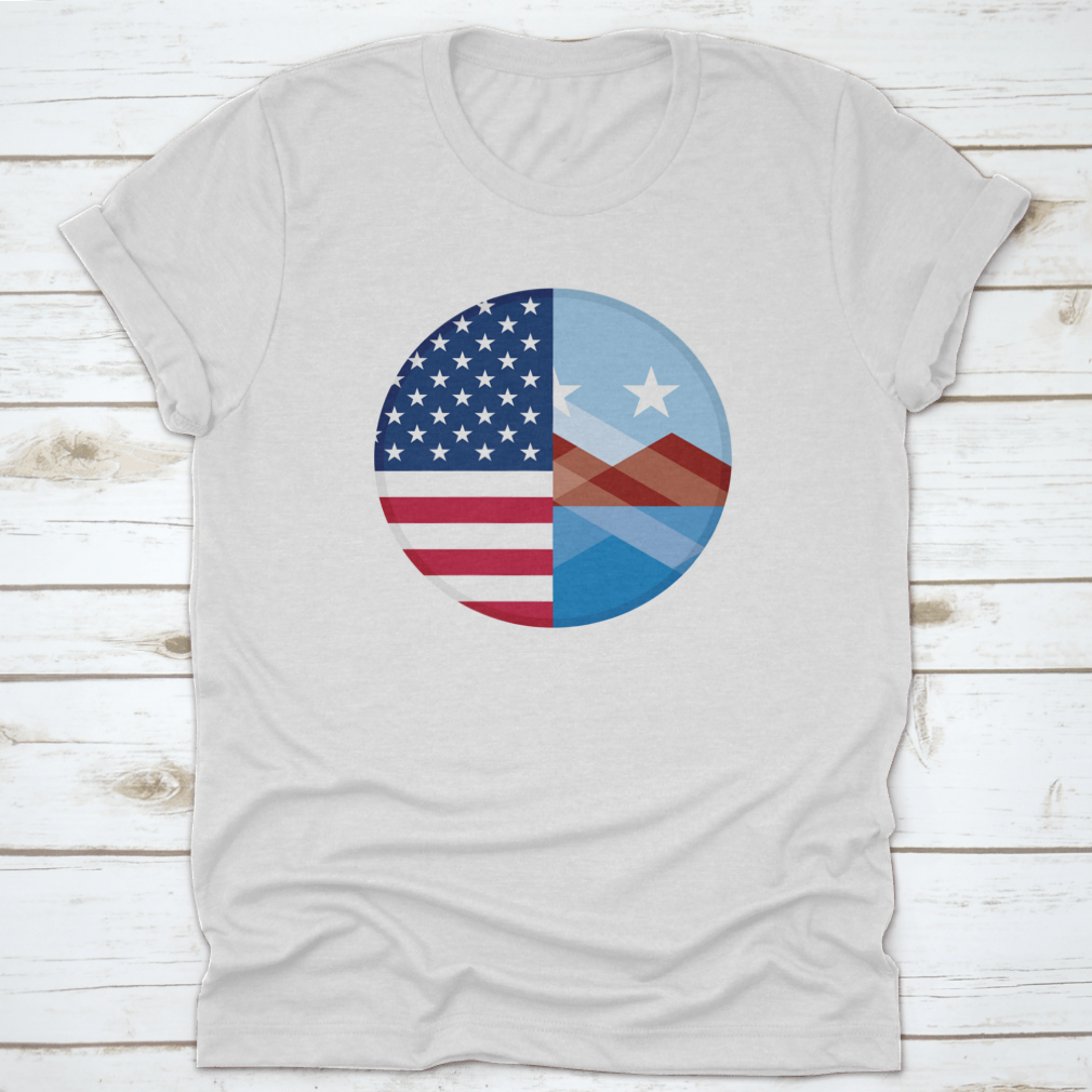 Round icon featuring the United States and Peoria flags, showcasing vibrant colors and a classic design.