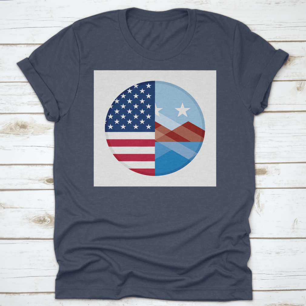 Round icon featuring the United States and Peoria flags, showcasing vibrant colors and a classic design.