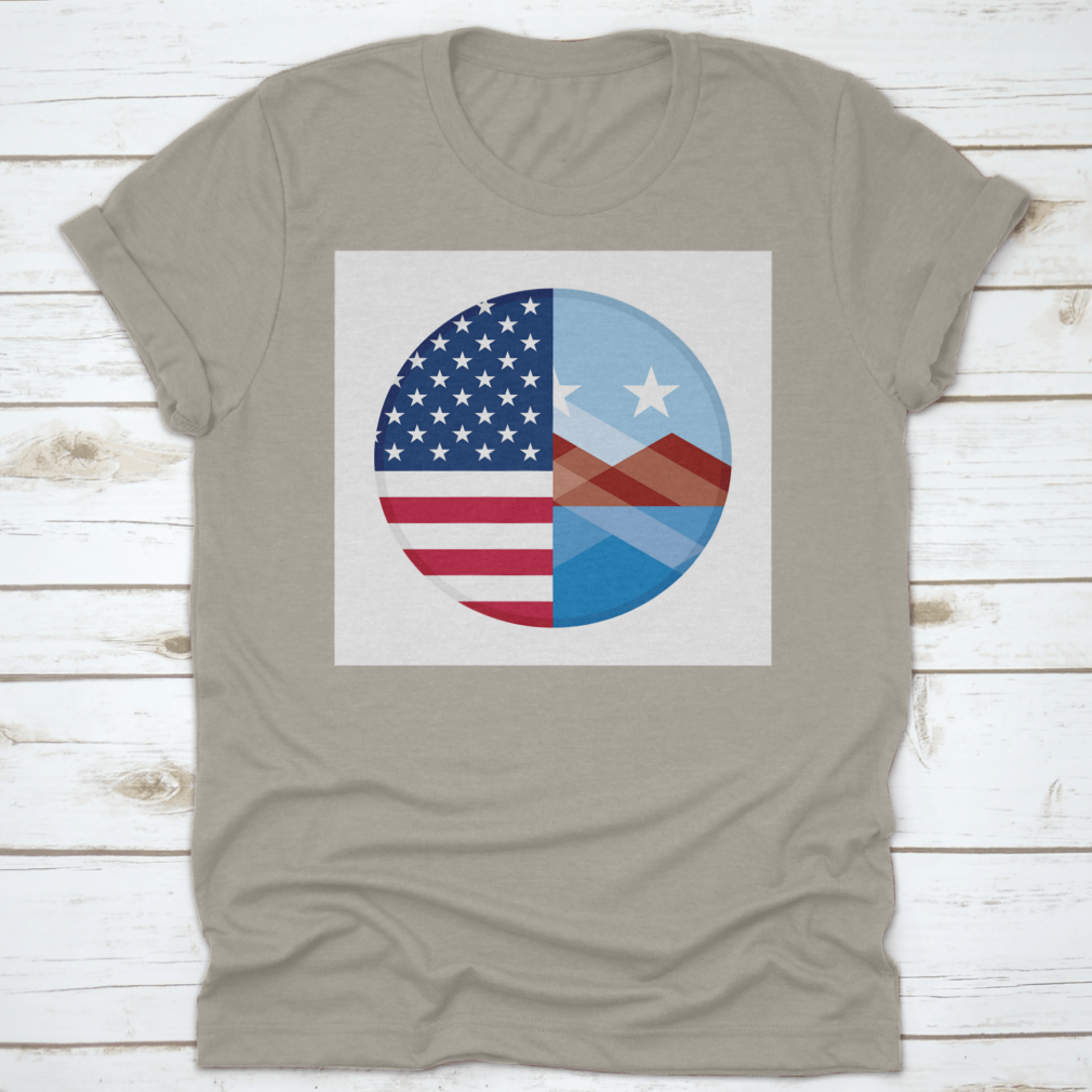 Round icon featuring the United States and Peoria flags, showcasing vibrant colors and a classic design.