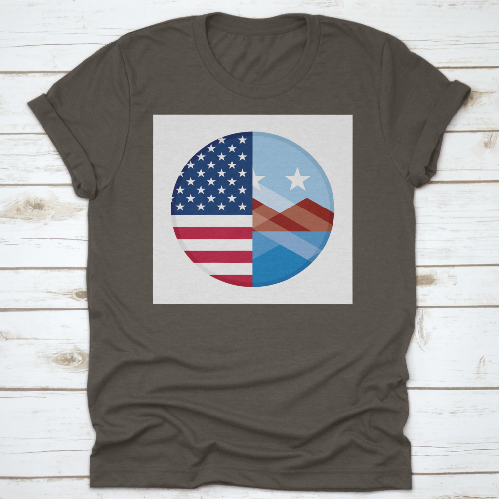 Round icon featuring the United States and Peoria flags, showcasing vibrant colors and a classic design.