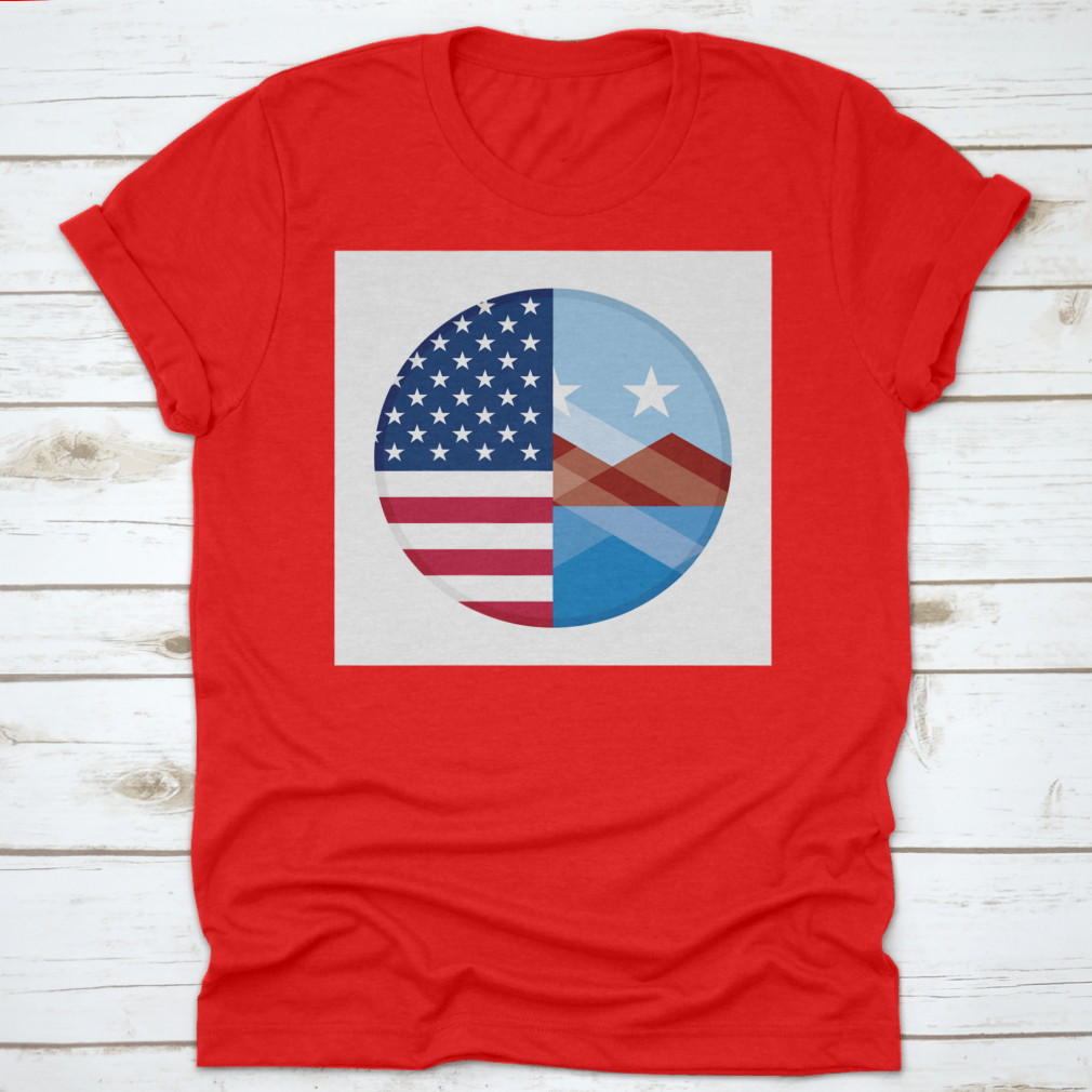 Round icon featuring the United States and Peoria flags, showcasing vibrant colors and a classic design.