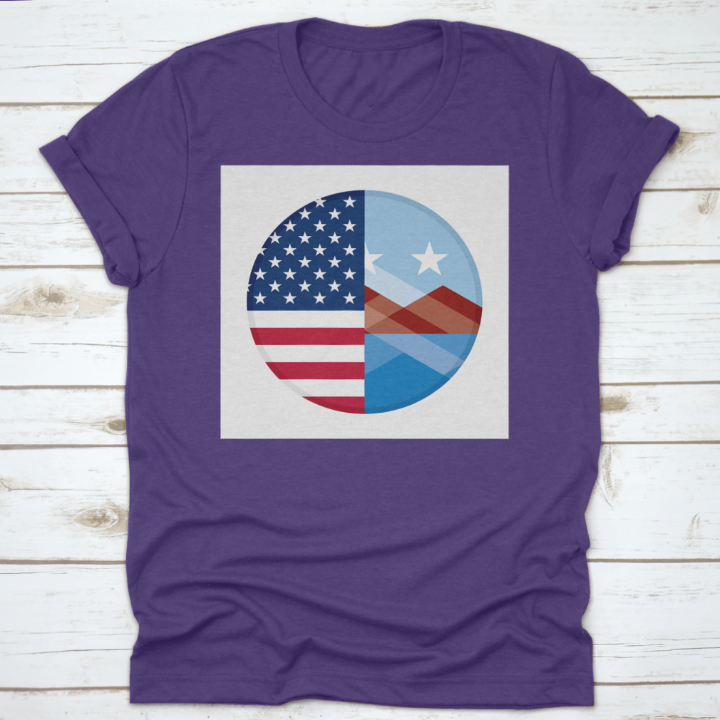 Round icon featuring the United States and Peoria flags, showcasing vibrant colors and a classic design.