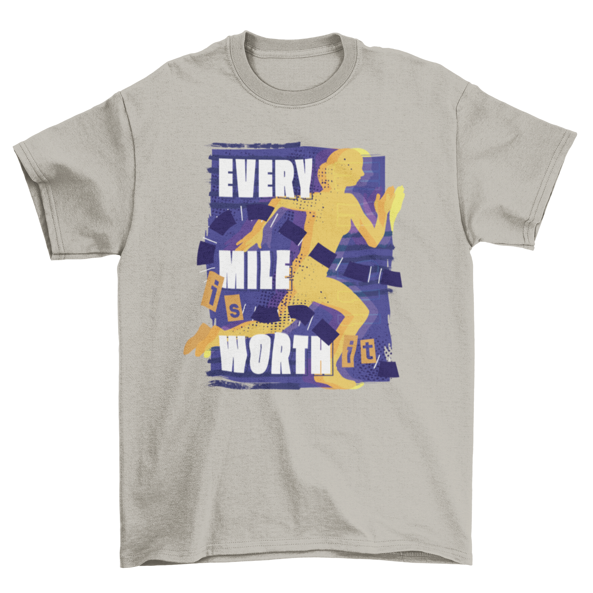 Running motivation t-shirt featuring a running silhouette and the quote 'Every mile is worth it'.