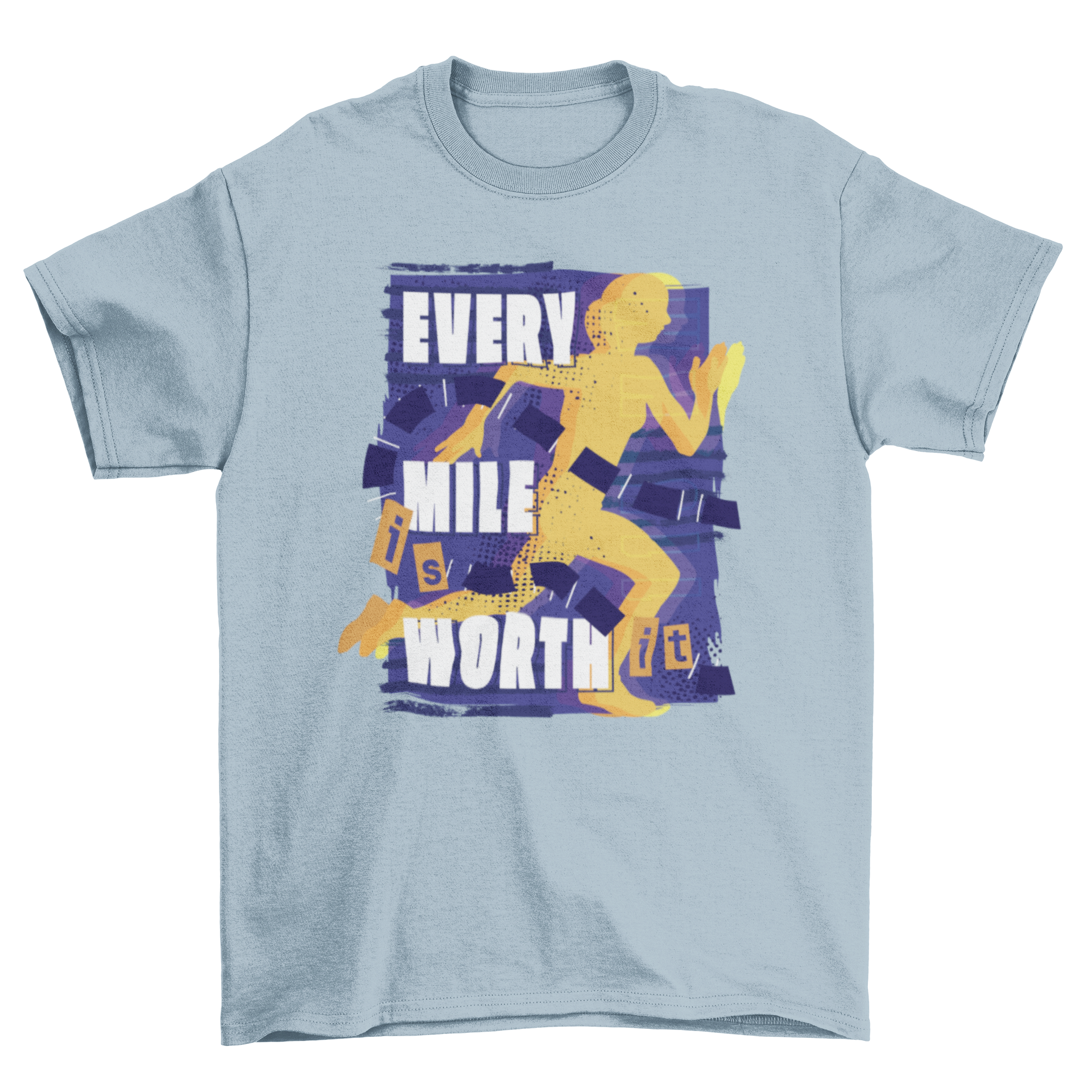 Running motivation t-shirt featuring a running silhouette and the quote 'Every mile is worth it'.