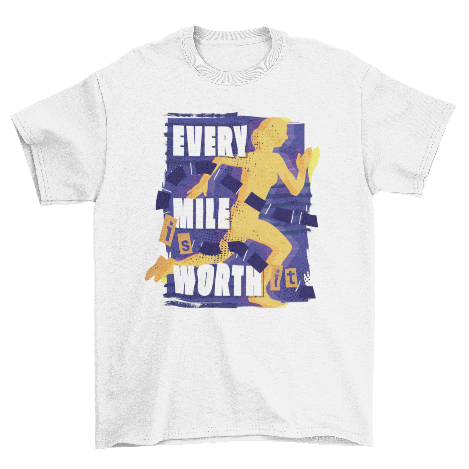 Running motivation t-shirt featuring a running silhouette and the quote 'Every mile is worth it'.