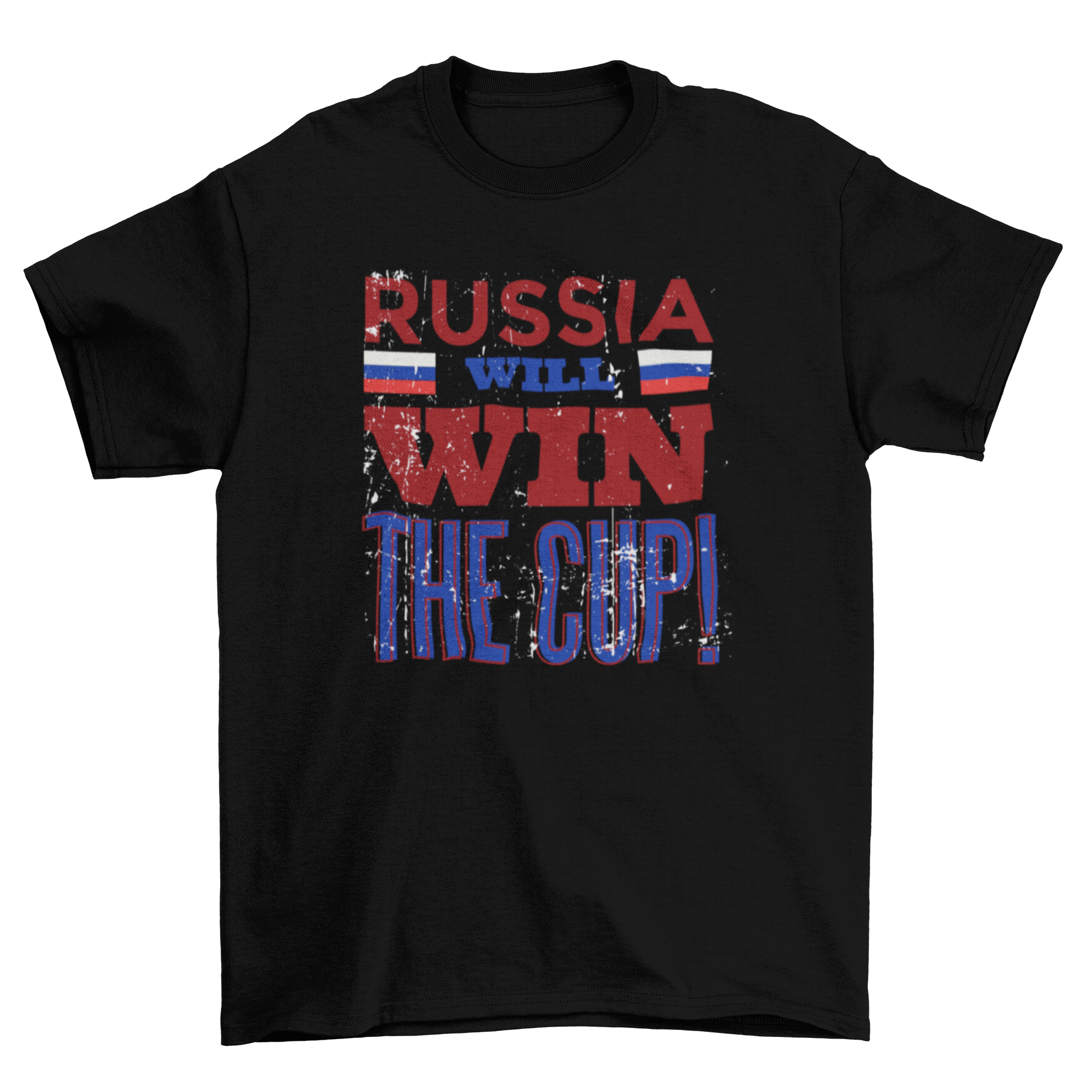 A stylish t-shirt featuring the phrase 'Russia will win the cup' designed for football fans.