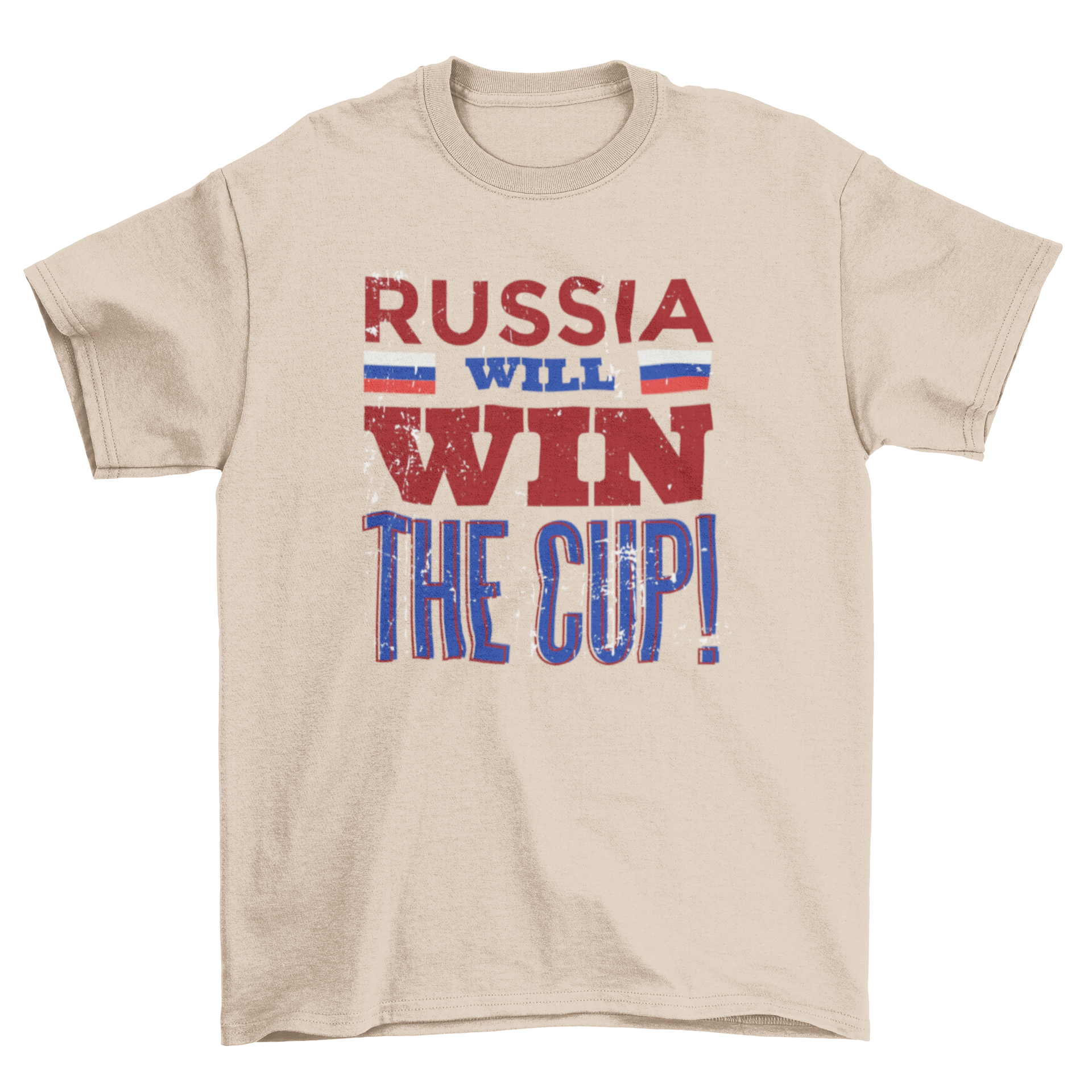 A stylish t-shirt featuring the phrase 'Russia will win the cup' designed for football fans.
