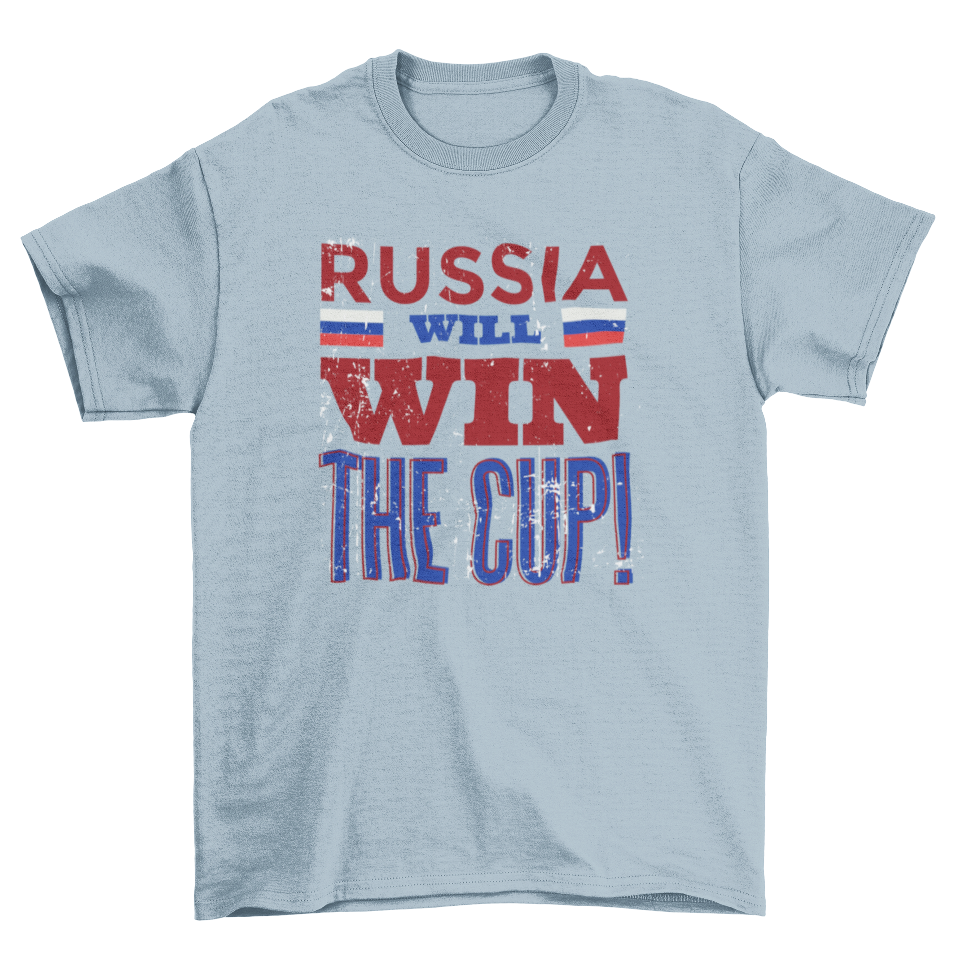 A stylish t-shirt featuring the phrase 'Russia will win the cup' designed for football fans.