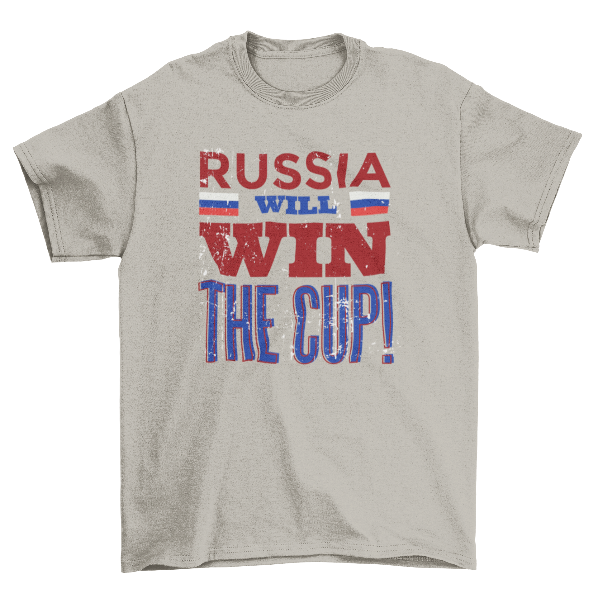 A stylish t-shirt featuring the phrase 'Russia will win the cup' designed for football fans.