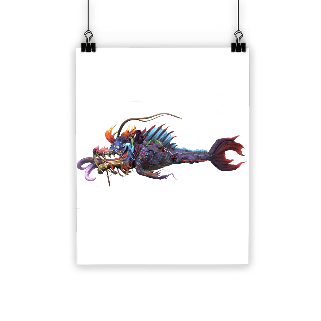 Ryuuk the Fish Dragon God Classic Poster featuring vibrant colors and intricate details on semi-gloss paper, perfect for indoor or outdoor display.
