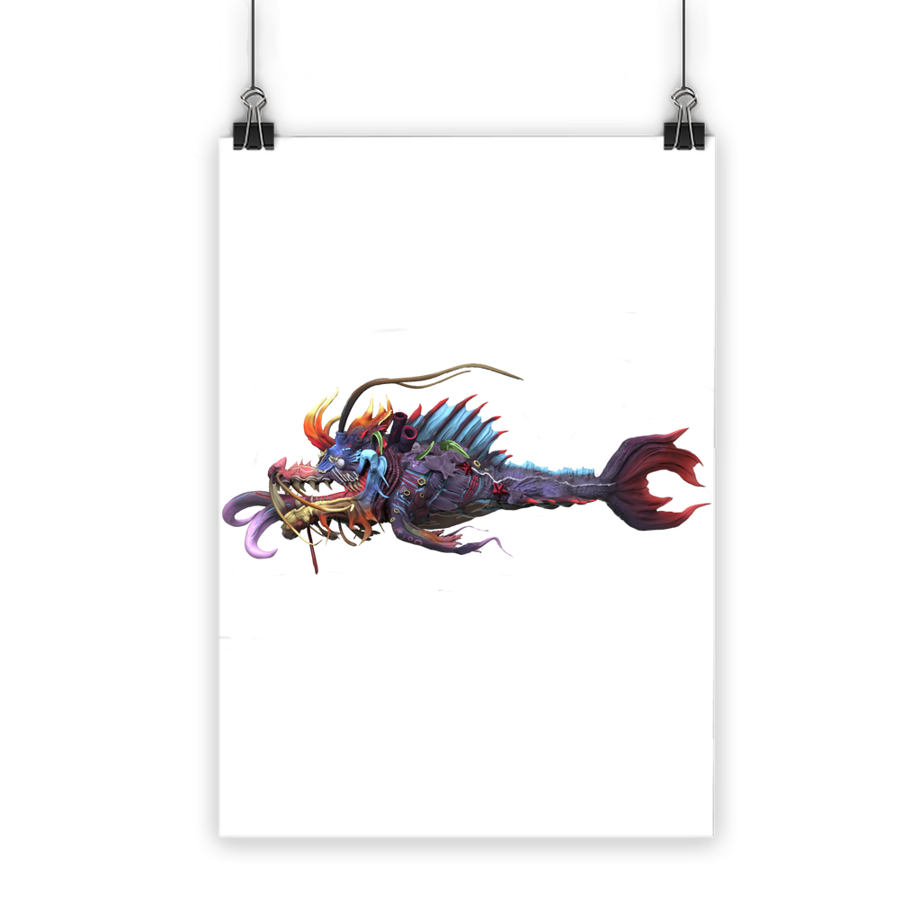 Ryuuk the Fish Dragon God Classic Poster featuring vibrant colors and intricate details on semi-gloss paper, perfect for indoor or outdoor display.