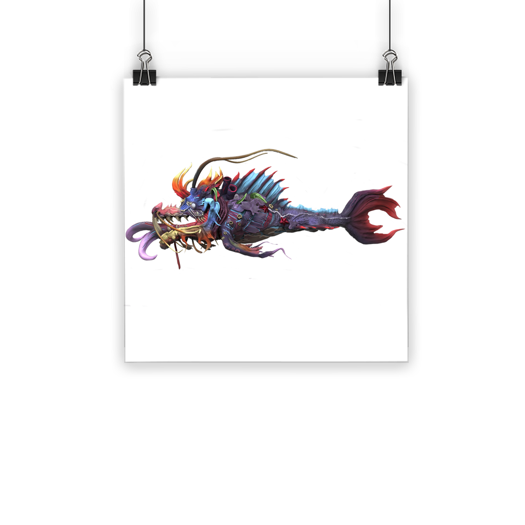 Ryuuk the Fish Dragon God Classic Poster featuring vibrant colors and intricate details on semi-gloss paper, perfect for indoor or outdoor display.