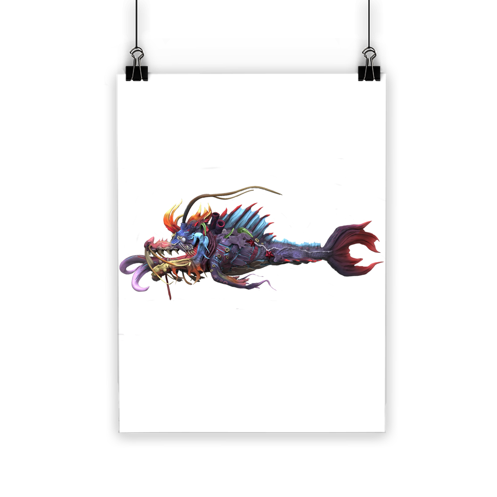Ryuuk the Fish Dragon God Classic Poster featuring vibrant colors and intricate details on semi-gloss paper, perfect for indoor or outdoor display.