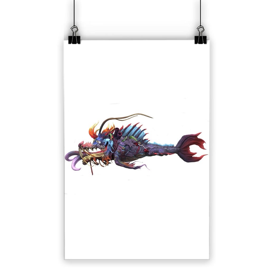 Ryuuk the Fish Dragon God Classic Poster featuring vibrant colors and intricate details on semi-gloss paper, perfect for indoor or outdoor display.