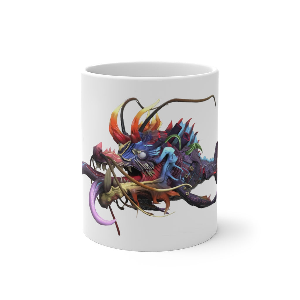 Ryuuk the Fish Dragon God Color Changing Mug showcasing vibrant colors and a sleek design.