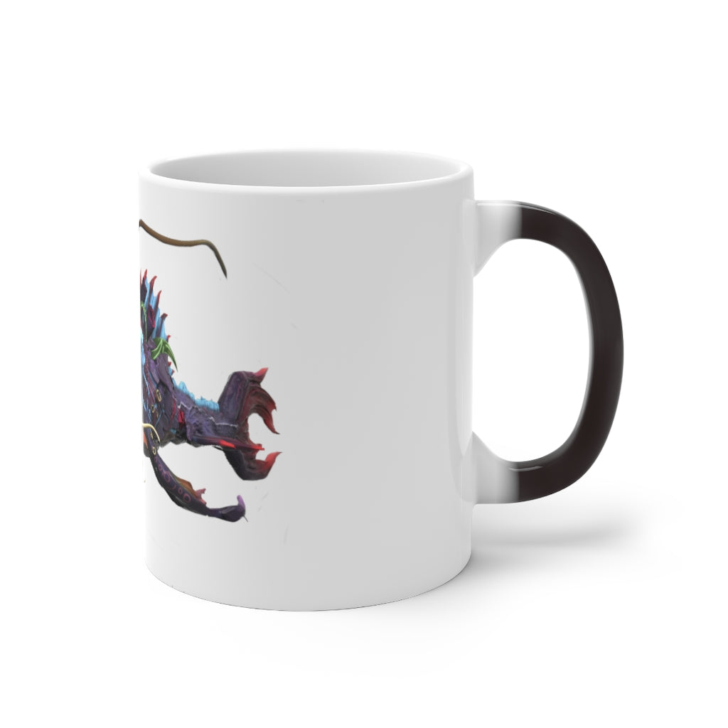 Ryuuk the Fish Dragon God Color Changing Mug showcasing vibrant colors and a sleek design.