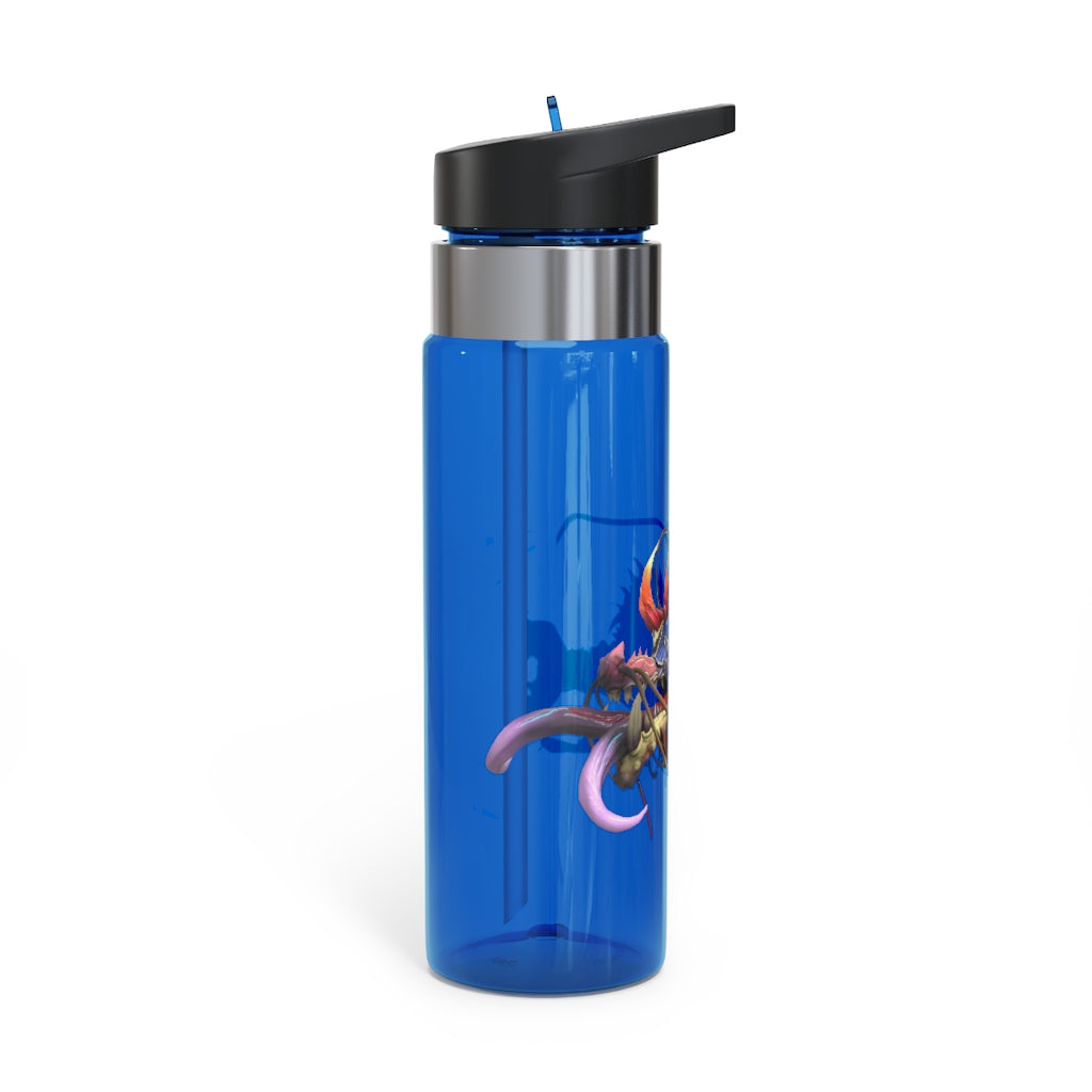Ryuuk the Fish Dragon God Tritan™ Sport Bottle in vibrant design, showcasing its screw-on lid and carabiner hook.
