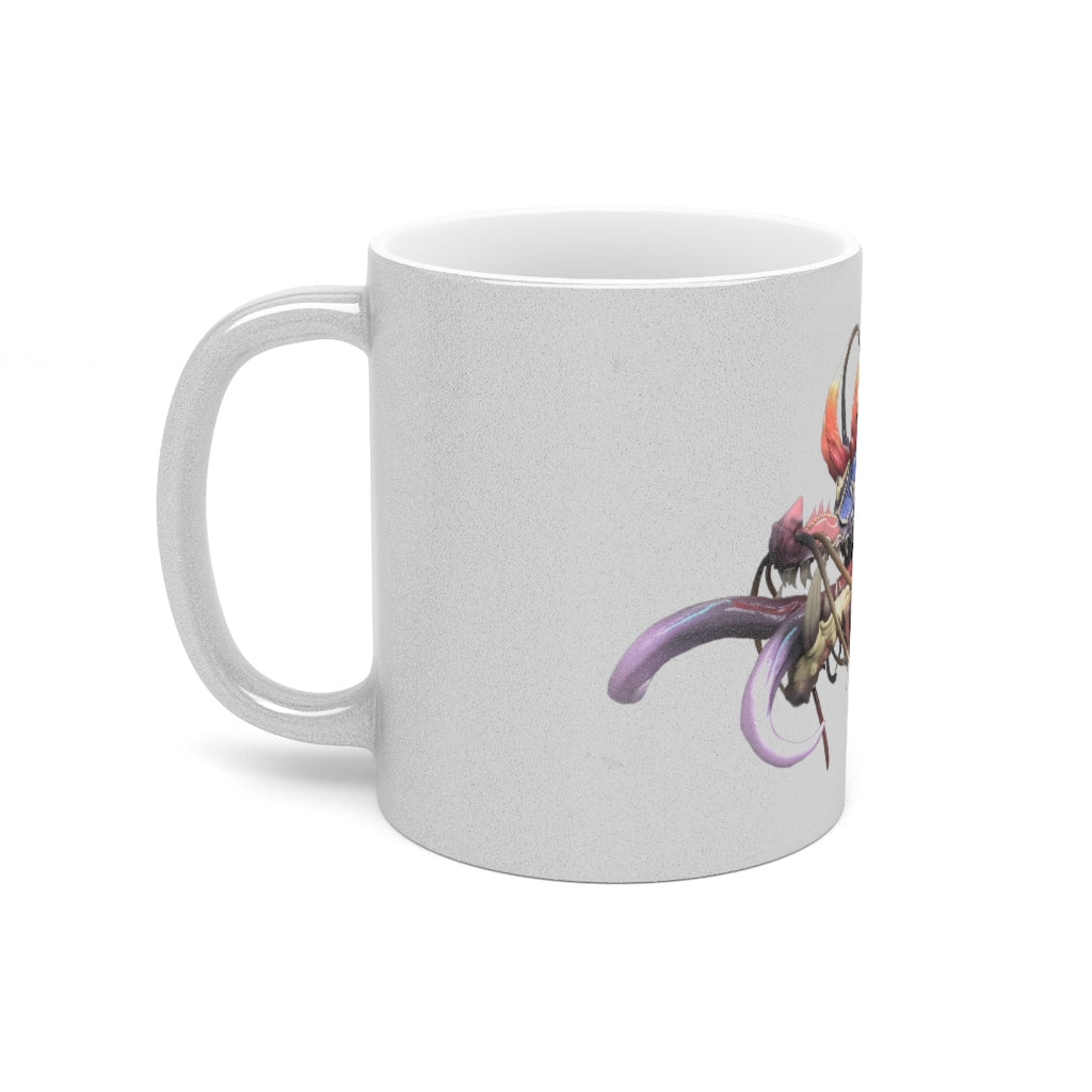 Ryuuk the Fish Dragon God Metallic Mug in Silver and Gold, showcasing a personalized design with a C-handle.
