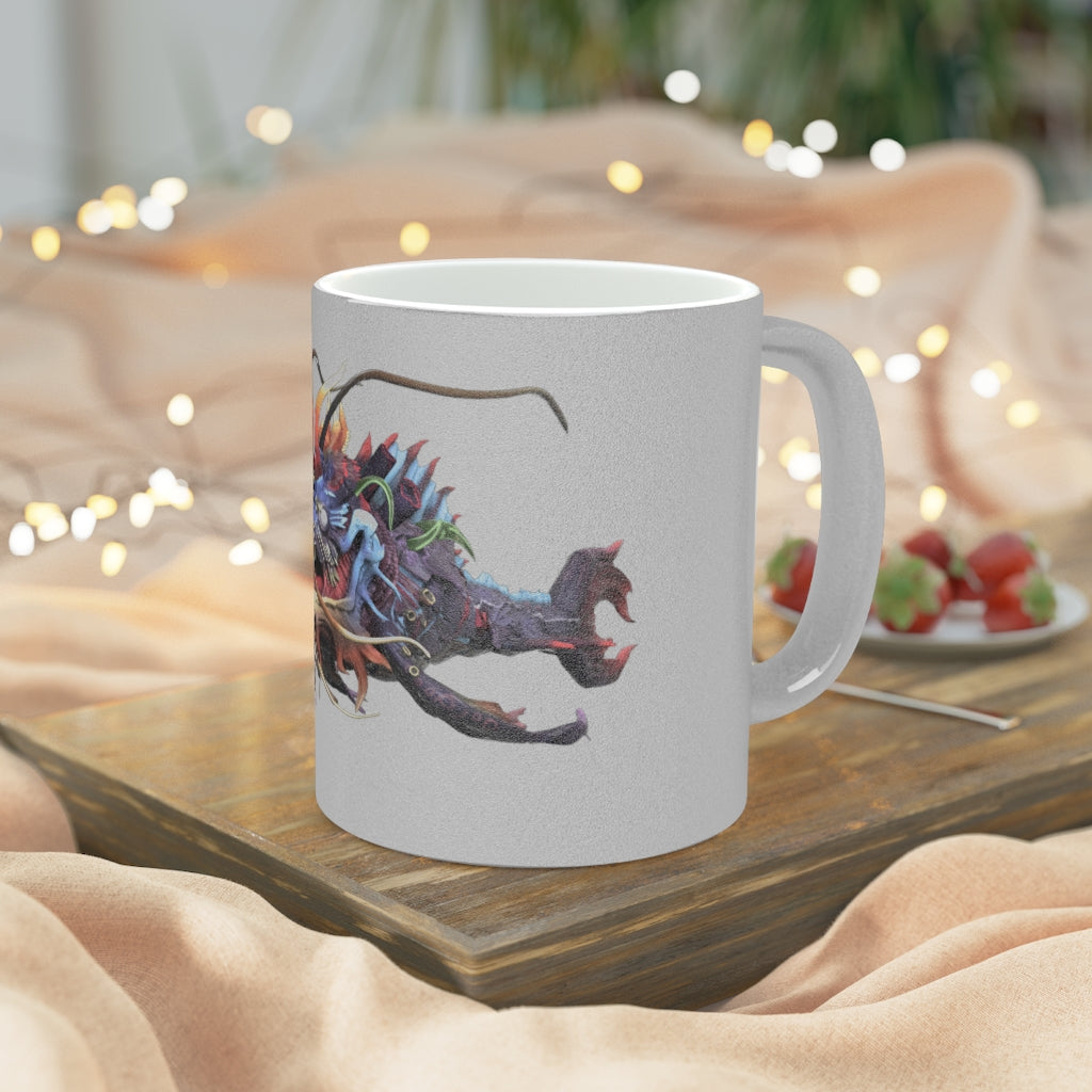 Ryuuk the Fish Dragon God Metallic Mug in Silver and Gold, showcasing a personalized design with a C-handle.