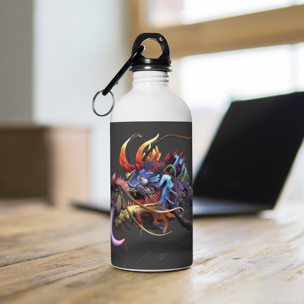 Ryuuk the Fish Dragon God stainless steel water bottle with a vibrant design and plastic screw top.