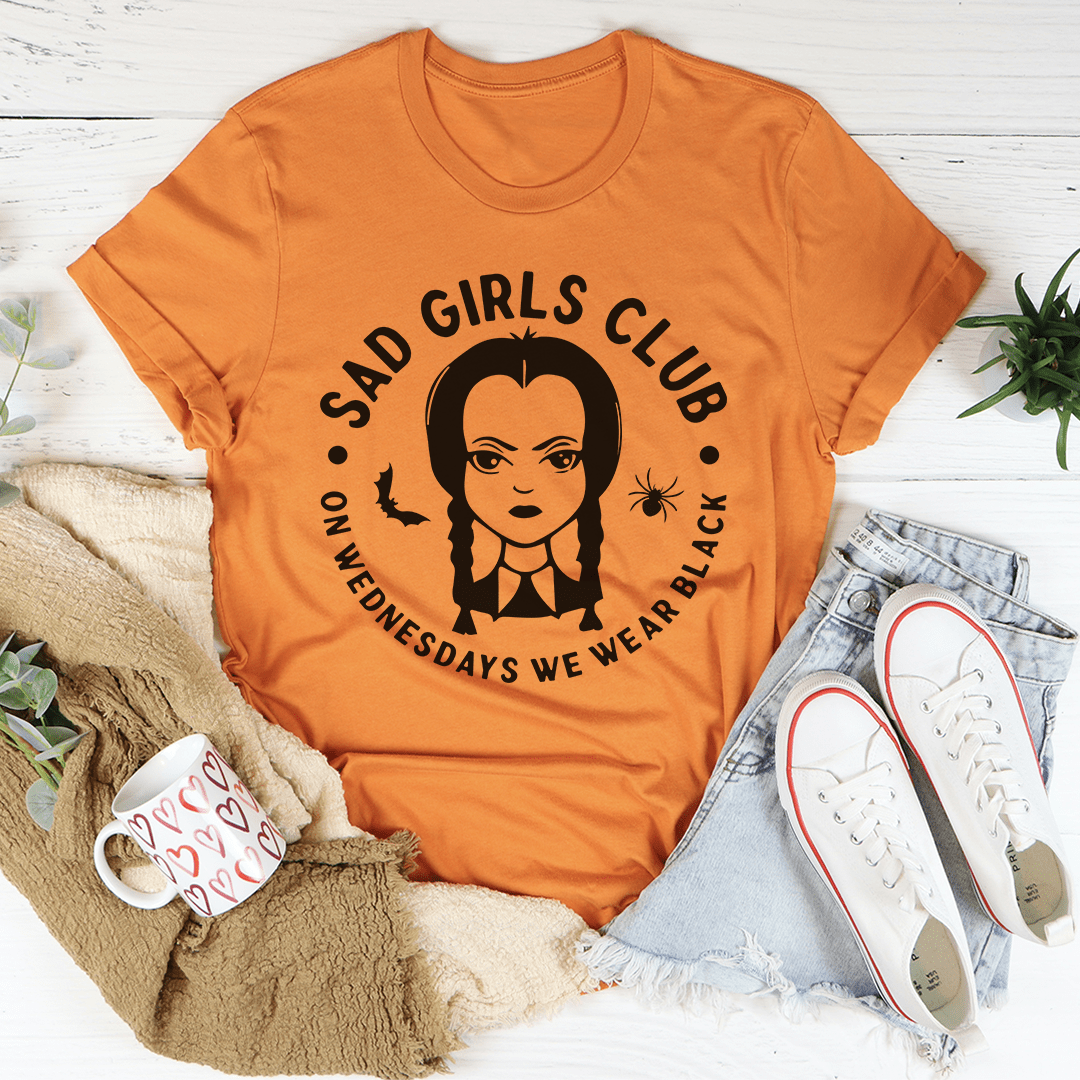 Sad Girls Club Tee featuring a spooky Halloween design, made from 100% soft cotton, perfect for festive celebrations.