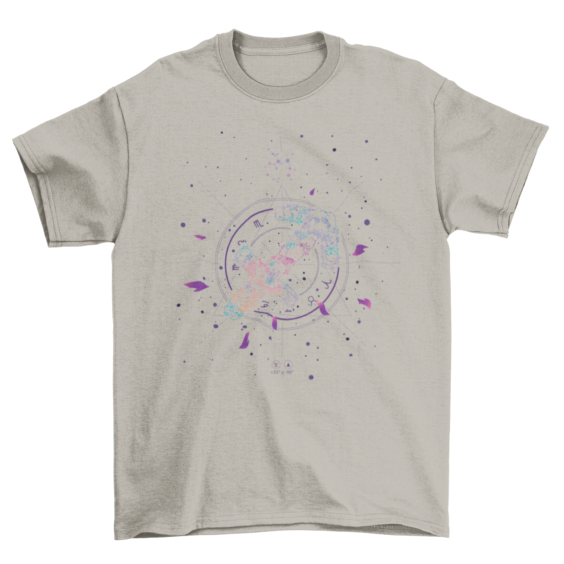 A stylish t-shirt featuring the Sagittarius zodiac sign in an elegant floral line art design.