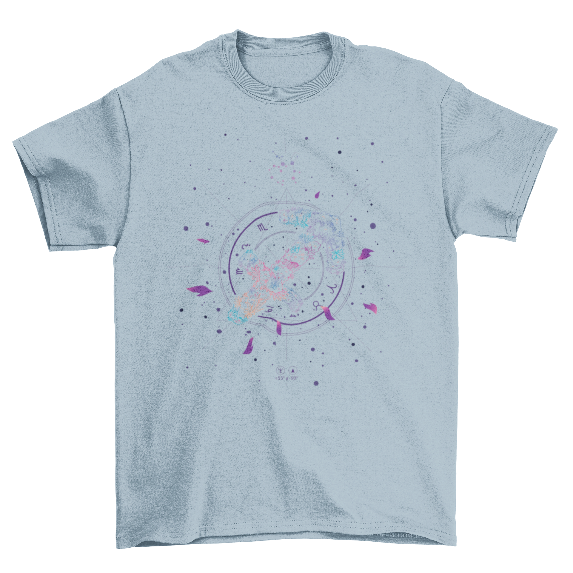 A stylish t-shirt featuring the Sagittarius zodiac sign in an elegant floral line art design.