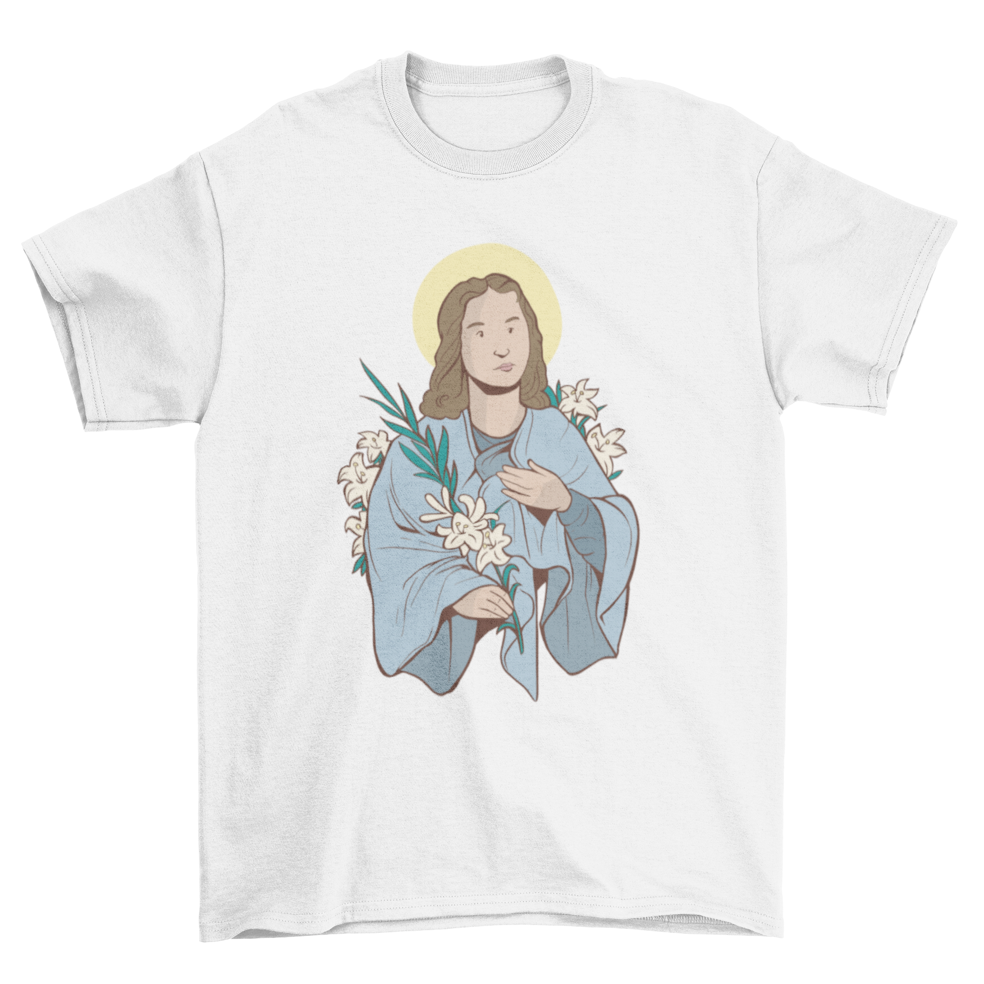 Saint Goretti T-shirt featuring a detailed illustration of Saint Goretti, showcasing vibrant colors and a stylish design.