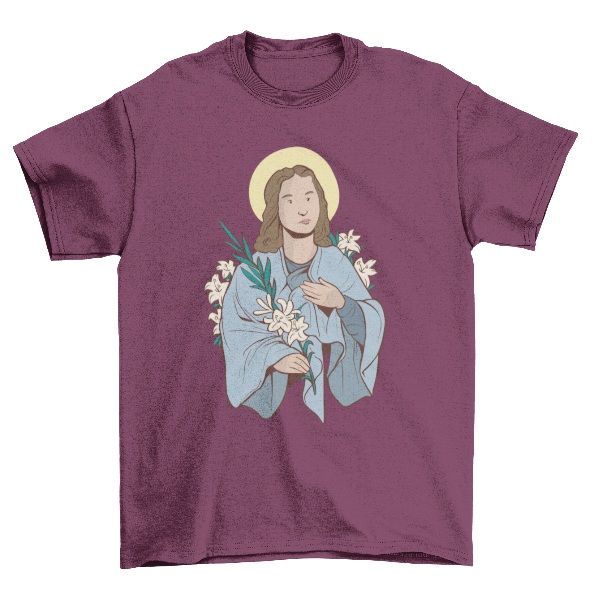 Saint Goretti T-shirt featuring a detailed illustration of Saint Goretti, showcasing vibrant colors and a stylish design.