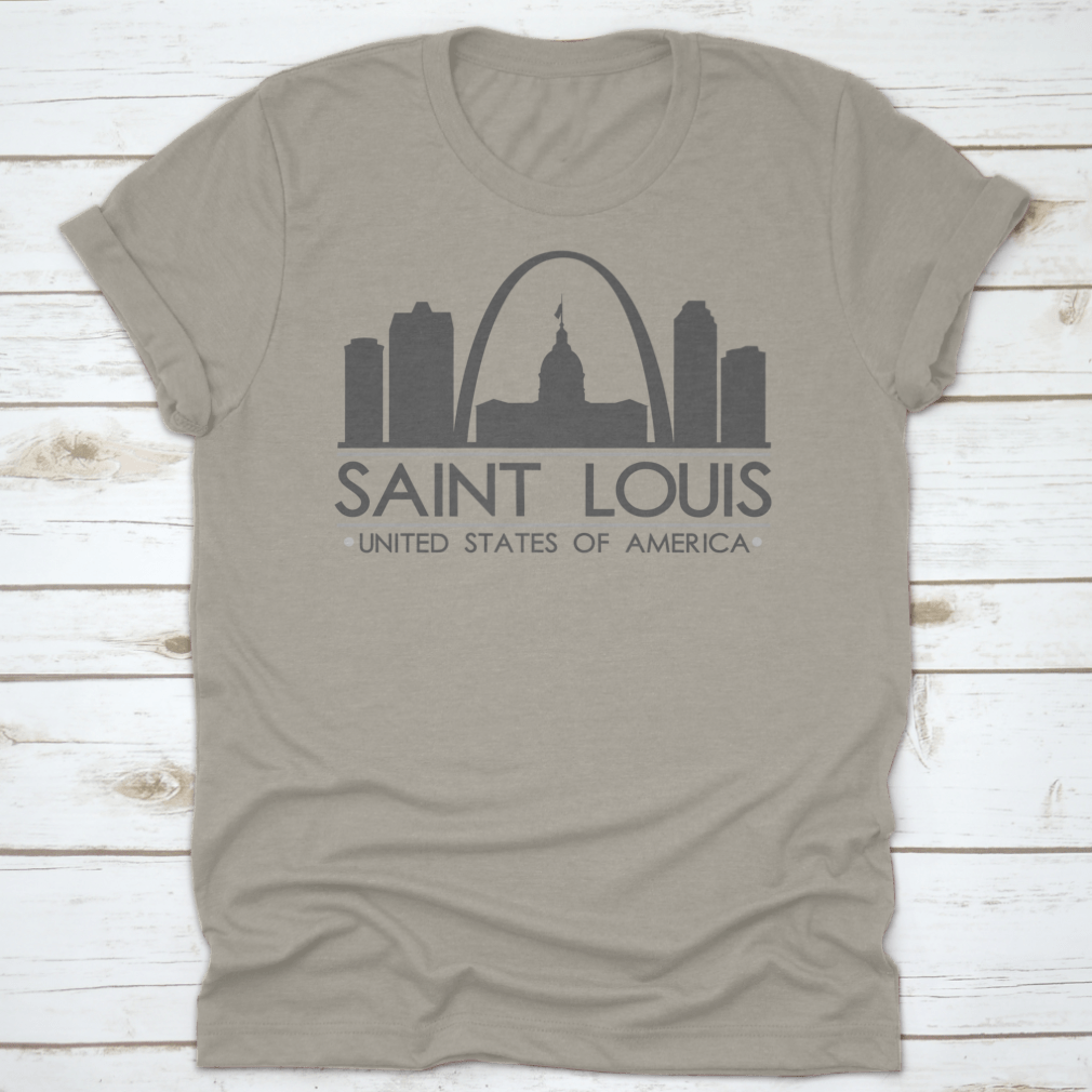 Saint Louis Missouri skyline silhouette design on a stylish garment, showcasing iconic city landmarks in a modern vector art style.