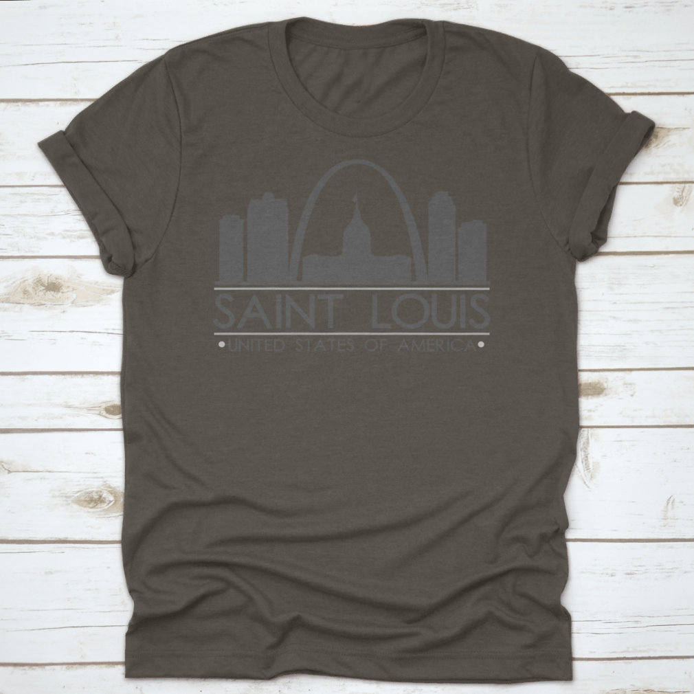 Saint Louis Missouri skyline silhouette design on a stylish garment, showcasing iconic city landmarks in a modern vector art style.