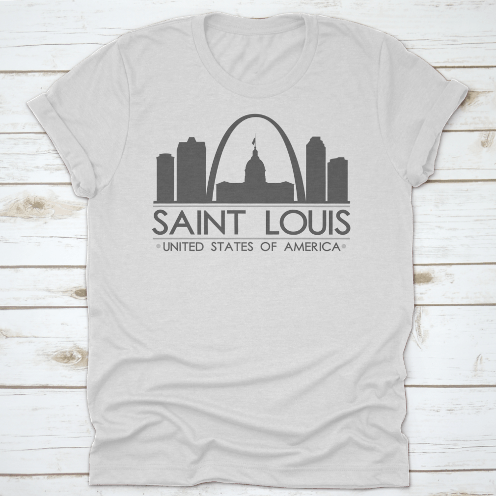 Saint Louis Missouri skyline silhouette design on a stylish garment, showcasing iconic city landmarks in a modern vector art style.
