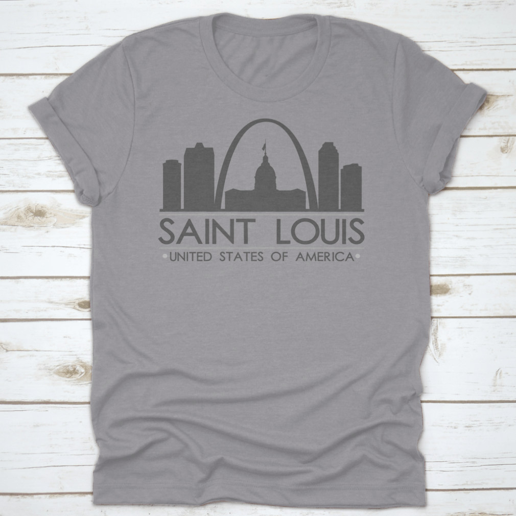 Saint Louis Missouri skyline silhouette design on a stylish garment, showcasing iconic city landmarks in a modern vector art style.