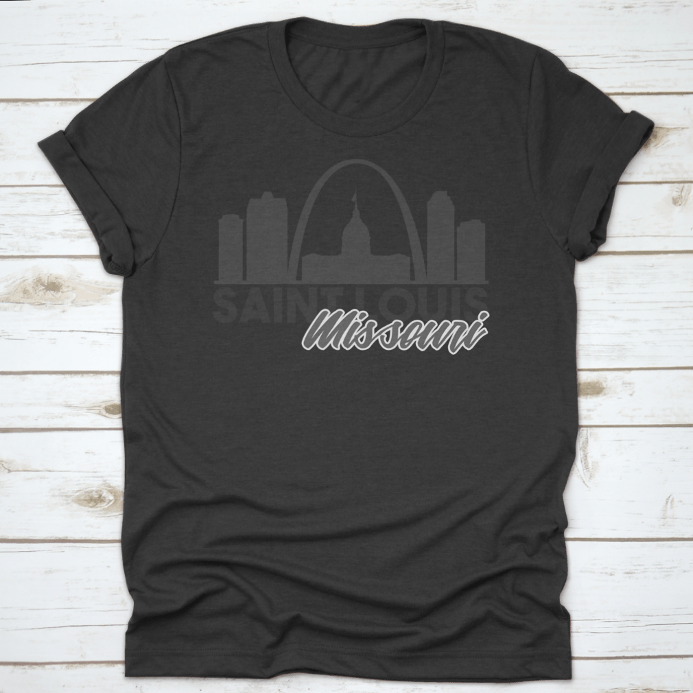 A stylish Saint Louis Missouri Skyline shirt featuring a unique travel art design, made from high-quality cotton for comfort.